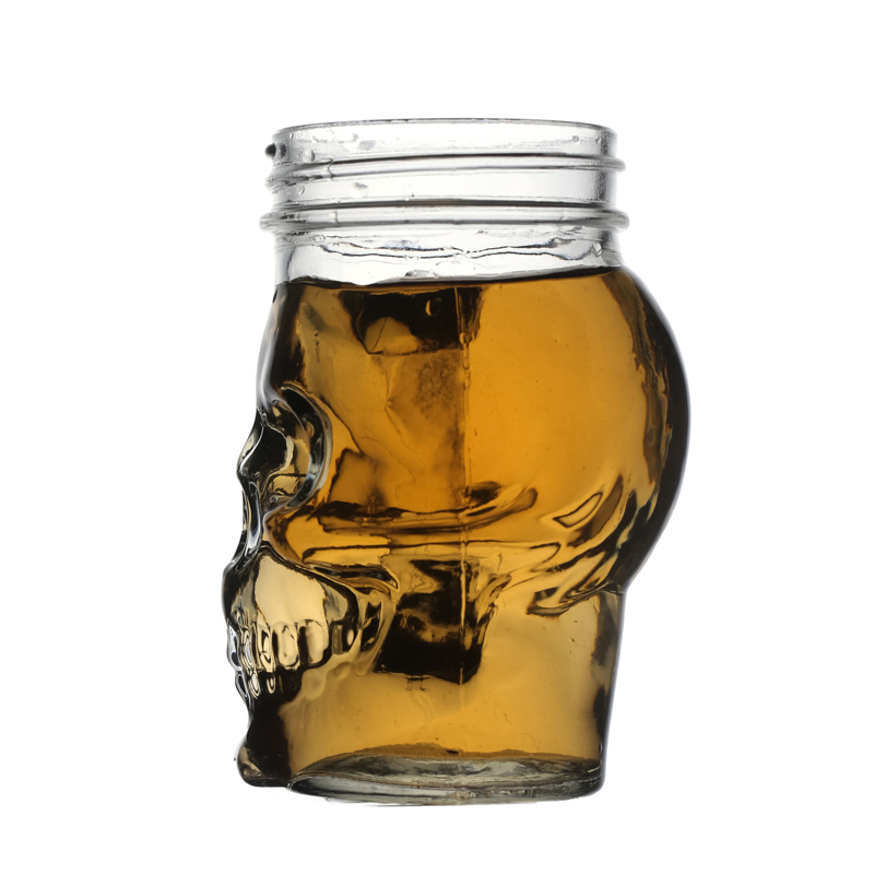 300ml Skull Shape Glass Beer Beverage Cups with Screw Lid